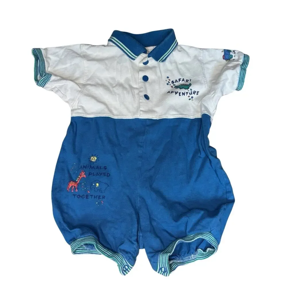VTG Baby Bgosh Boys Romper 90s Safari Animals Polo Jumpsuit One Piece 6-9M Lot